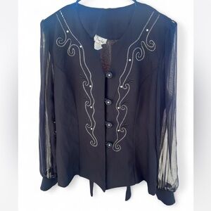 Elegant Black Blouse with Sheer Sleeves